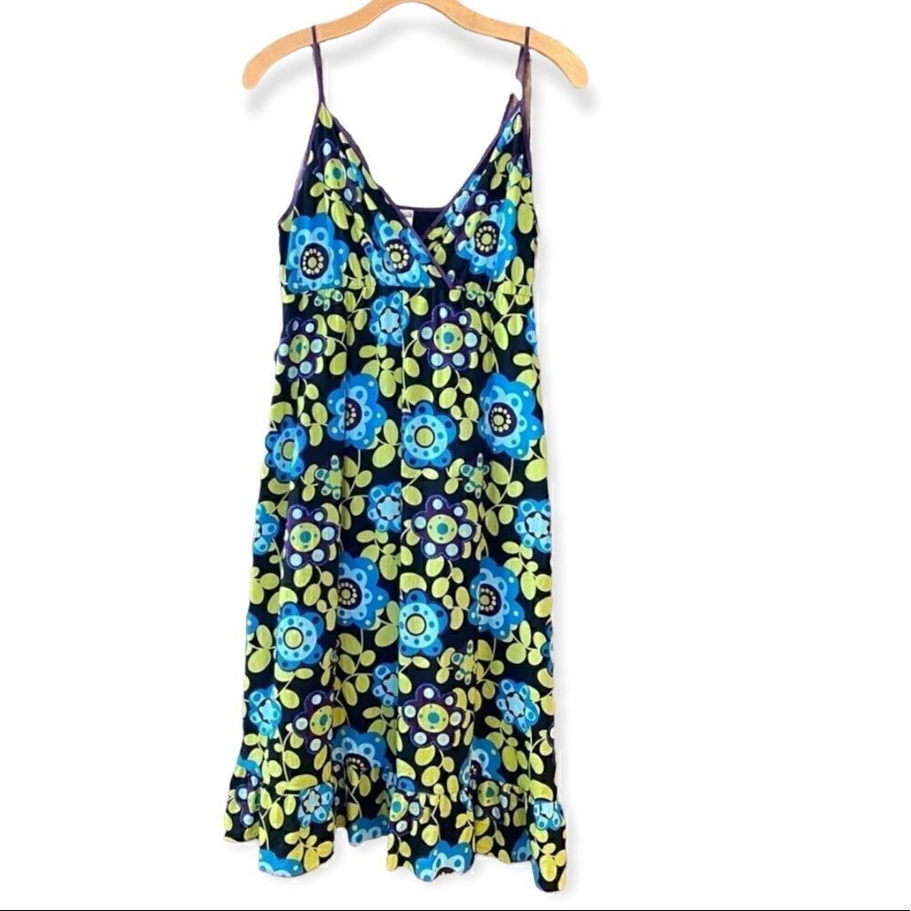 Ralik M Purple Lime Green 1970’s Flower Power Halter Skinny Straps BOHO Dress